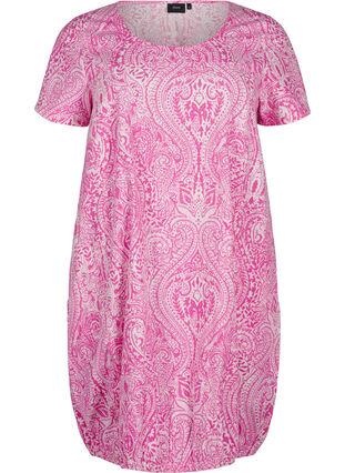 Zizzi Robe en coton à manches courtes avec motifs cachemire imprimés, Shocking P. Paisley , Packshot image number 0