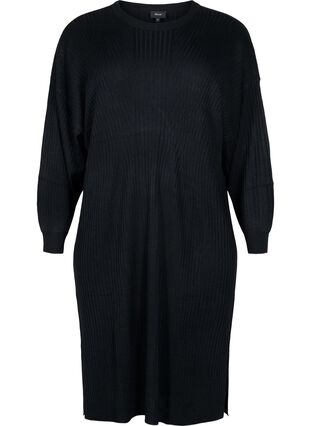 Zizzi Robe en tricot overzise avec fente, Black, Packshot image number 0