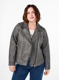 Veste imitation cuir patinée, Dark Grey Wash, Model