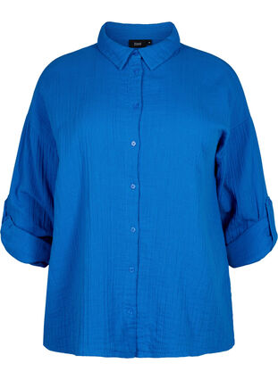 Zizzi Chemise avec col en mousseline de coton, Victoria blue, Packshot image number 0