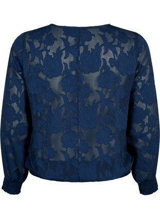 Zizzi Blouse en jacquard avec smockage, Navy Blazer, Packshot image number 1