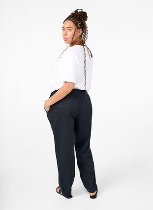 Zizzi Pantalon en coton et lin avec poches, Black, Model image number 1