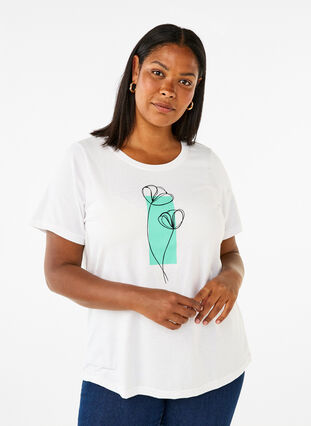 Zizzi FLASH - T-shirt avec motif, Bright White Flower, Model image number 0