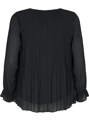 Zizzi Blouse plissée à manches longues avec col en V, Black, Packshot image number 1