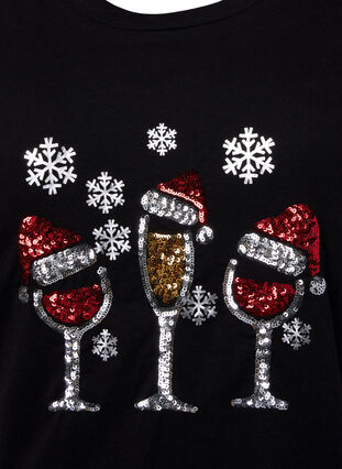 Zizzi T-shirt de Noël à paillettes, Black w. Wine, Packshot image number 2