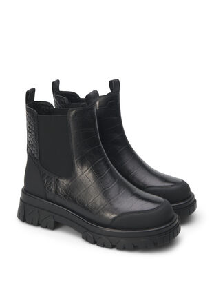 Zizzi Bottine Chelsea croco en cuir, Black, Packshot image number 1