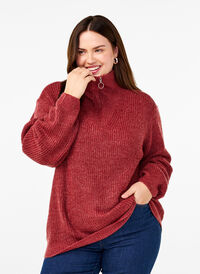 FLASH - Pull en tricot avec col haut et fermeture éclair, Merlot Mel., Model