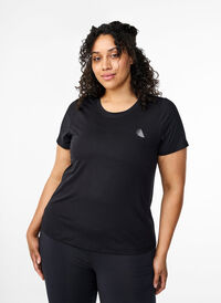 T-shirt d'entraînement avec coupe étroite et col rond, Black, Model