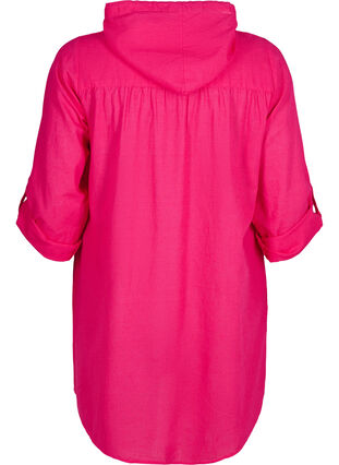 Zizzi Tunique à capuche en coton et lin, Bright Rose, Packshot image number 1