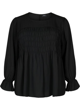 Zizzi Blouse à manches longues smockées, Black, Packshot image number 0