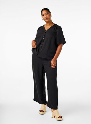 Zizzi Pantalon ample avec ceinture élastique et poches, Black, Model image number 0