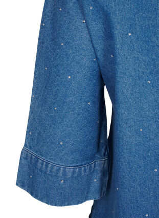 Zizzi Chemise en denim avec strass et manches 3/4, Bl. Denim Rhinestone, Packshot image number 3