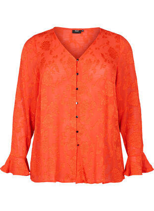 Zizzi Chemise à manches longues avec look jacquard, Orange.com, Packshot image number 0