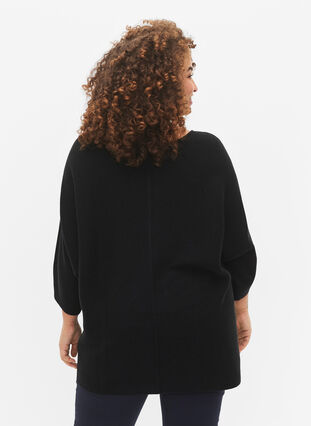 Zizzi Blouse tricotée à manches 3/4, Black, Model image number 1