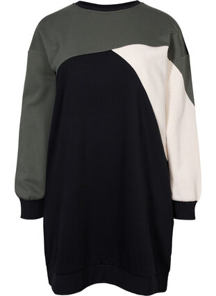 Zizzi Long sweat-shirt avec colorblock, Black Color Block, Packshot image number 0