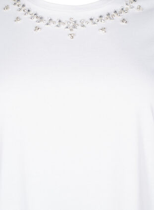 Zizzi T-shirt à col rond et strass, Bright White, Packshot image number 2