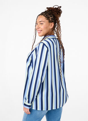 Zizzi Chemises en satin rayé, Blue Stripe, Model image number 1