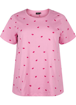 Zizzi T-shirt en coton bio avec citrons, Rose Bl. Lips Emb. , Packshot image number 0