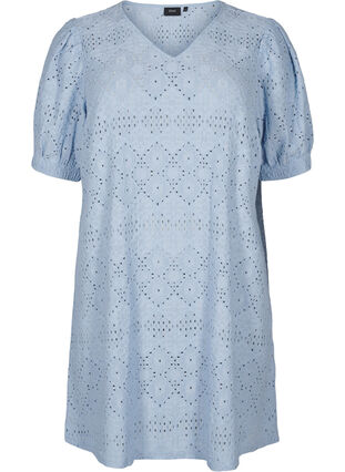 Zizzi Robe courte avec col en V et motifs à trous, Cashmere Blue, Packshot image number 0