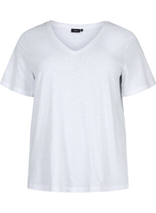 Zizzi T-shirt basique à manches courtes avec col en V, Bright White, Packshot image number 0