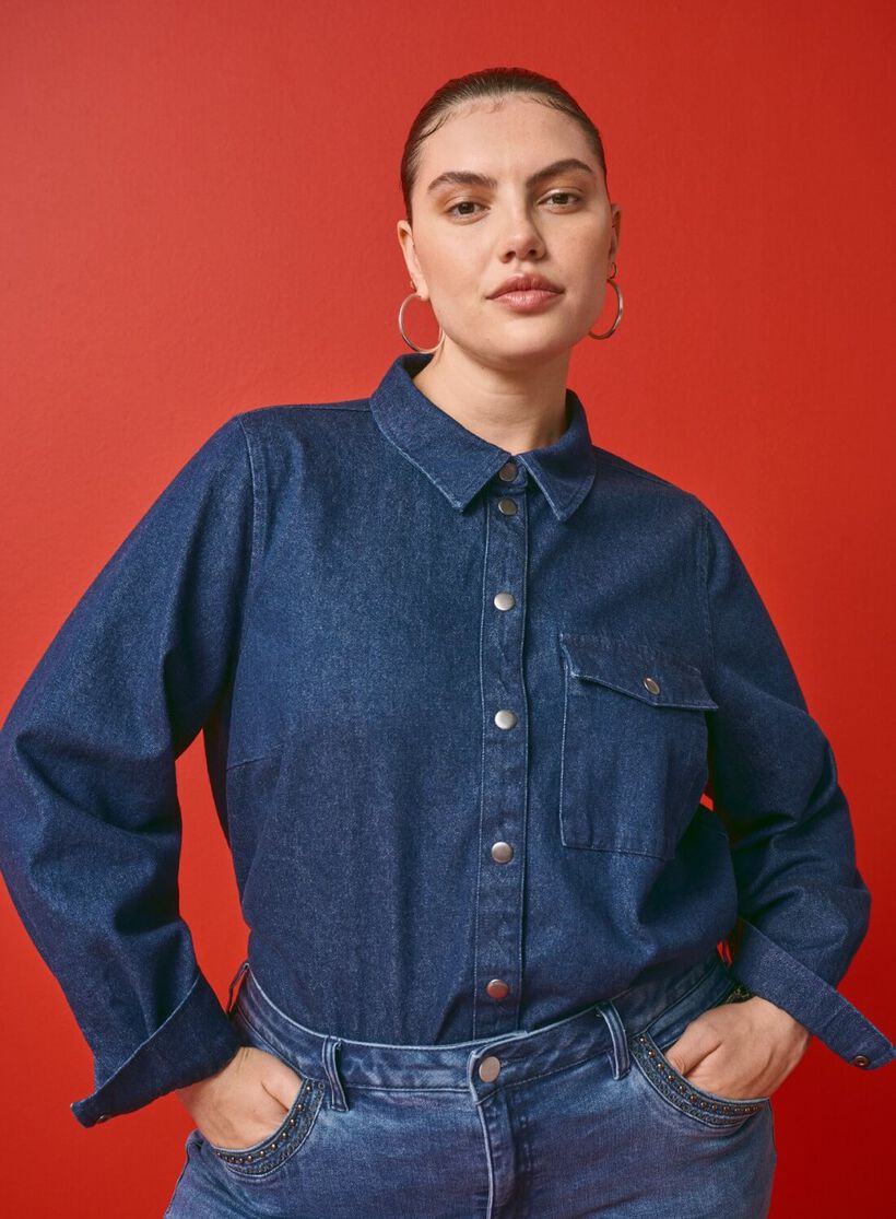 Zizzi Veste en jean avec poche poitrine, , Model, 1