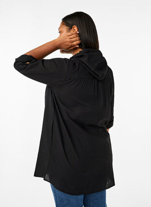 Zizzi Tunique à capuche en coton et lin, Black, Model image number 1
