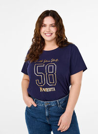 T-shirt en coton avec motif de texte, Evening Blue w. 58, Model
