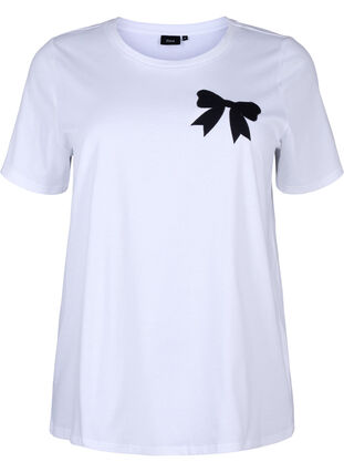 Zizzi T-shirt en coton avec nœud papillon, Bright Wh. W. Black , Packshot image number 0