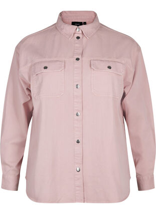 Zizzi Chemise en jean de couleur unie dotée de poches sur la poitrine, Pale Mauve, Packshot image number 0