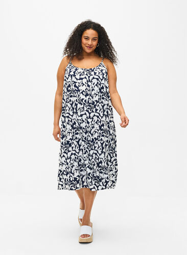 Zizzi Robe à bretelles en viscose avec imprimé, Navy Bl. Ethnic AOP, Model image number 0