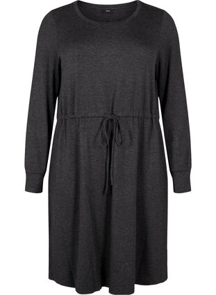 Zizzi Robe en jersey mi-longue avec liens, Dark Grey Melange, Packshot image number 0