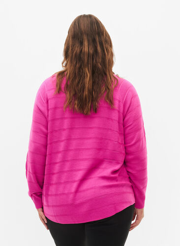 Zizzi Blouse tricotée avec des rayures ton sur ton, Rose Violet, Model image number 1