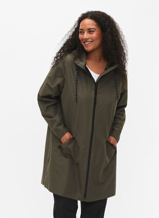 Zizzi Veste de pluie avec poches et capuche, Grape Leaf, Model image number 0