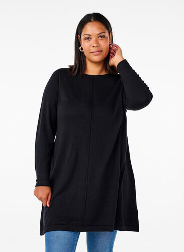 Zizzi Robes tricotées en mélange coton-viscose, Black, Model image number 0