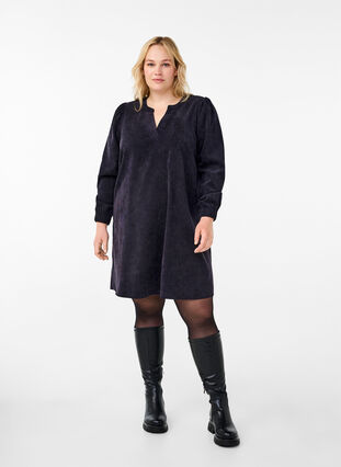 Zizzi Robe courte en velours à manches longues, Black, Model image number 2