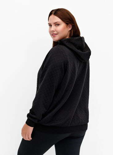 Zizzi Cardigan matelassé de sport avec capuche, Black, Model image number 1