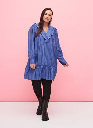 Zizzi Robe à volants en lyocell (TENCEL™), Colony Blue, Model image number 2