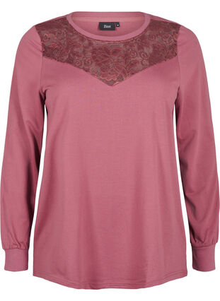 Zizzi Sweatshirt avec ornements en dentelle, Rose Brown, Packshot image number 0