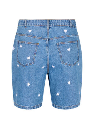Zizzi Shorts en jean taille haute ornés de cœurs brodés, Light Blue Heart, Packshot image number 1