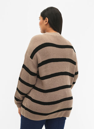 Zizzi FLASH - Pull en tricot rayé, Fungi/Black Stripe, Model image number 1