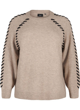 Zizzi Chemisier en tricot avec coutures, Desert T.Wh.Mel.Comb, Packshot image number 0