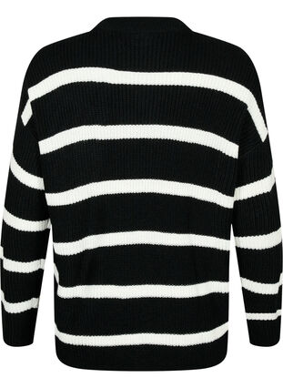 Zizzi FLASH - Pull en tricot rayé, Black/White Stripe, Packshot image number 1