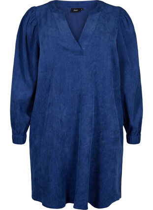 Zizzi Robe courte en velours à manches longues, Sodalite Blue, Packshot image number 0