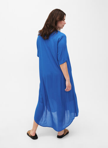 Zizzi Robe chemise à manches courtes en viscose, Victoria blue, Model image number 1