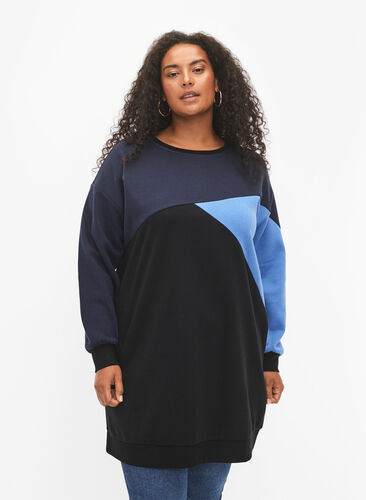 Zizzi Long sweat-shirt avec colorblock, Night S. Color Block, Model image number 0