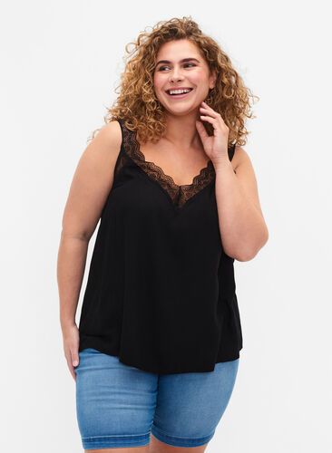 Zizzi Top avec dentelle en viscose, Black, Model image number 0