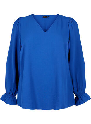 Zizzi Blouse à encolure en V avec manches longues, Mazarine Blue, Packshot image number 0