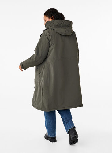 Zizzi Parka avec capuche et taille réglable, Black Olive, Model image number 1