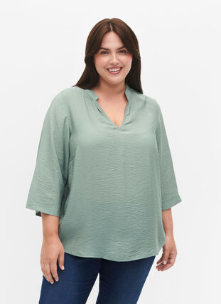 Zizzi Blouse à couleur unie avec manches 3/4, Chinois Green, Model image number 0