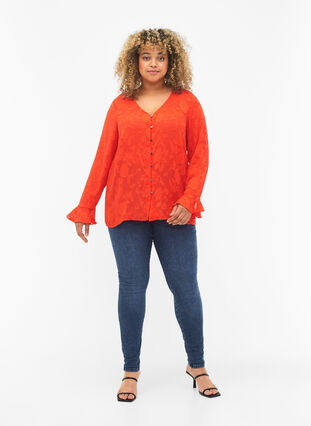 Zizzi Chemise à manches longues avec look jacquard, Orange.com, Model image number 2